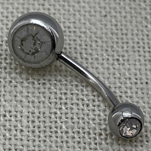 Surgical Steel Belly Navel Ring Bar Double Crystal Body Piercing Jewelry - Picture 2 of 6